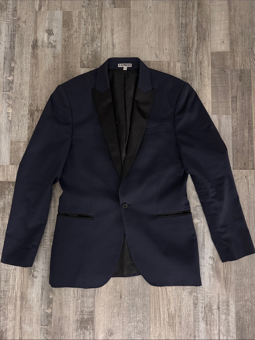 Express Men's Dark Navy Tuxedo Blazer with Black Satin Lapel